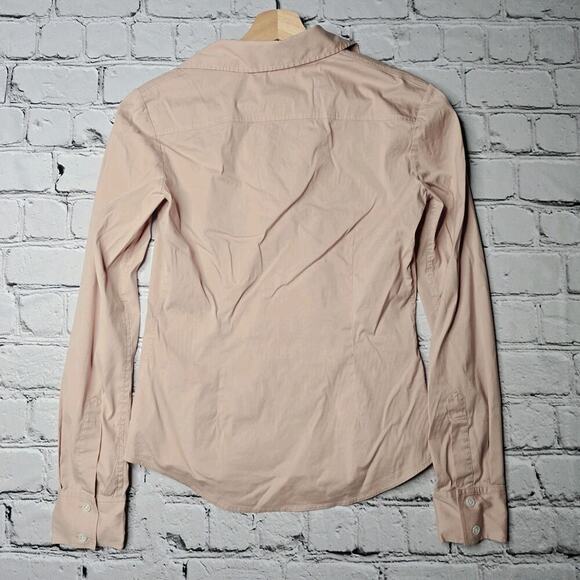 Theory Cotton Blend Pale Blush Pink Button Up V Neck Collared Blouse Size P - Picture 7 of 10